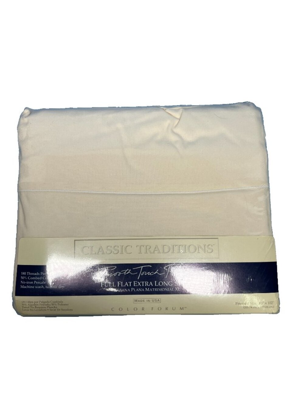 VTG Classic Traditions Full Flat Sheet 180 Thread Count Beige Made in USA